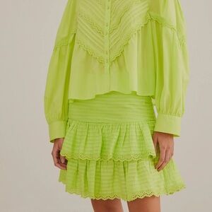 New with Tags FARM Rio Lime / Neon Green Midi / Mini Skirt. Fully lined,side zip